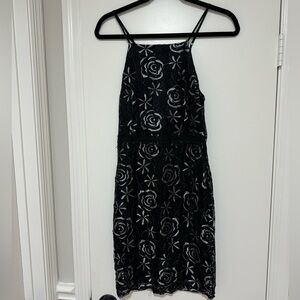 Black and silver floral cocktail dress
